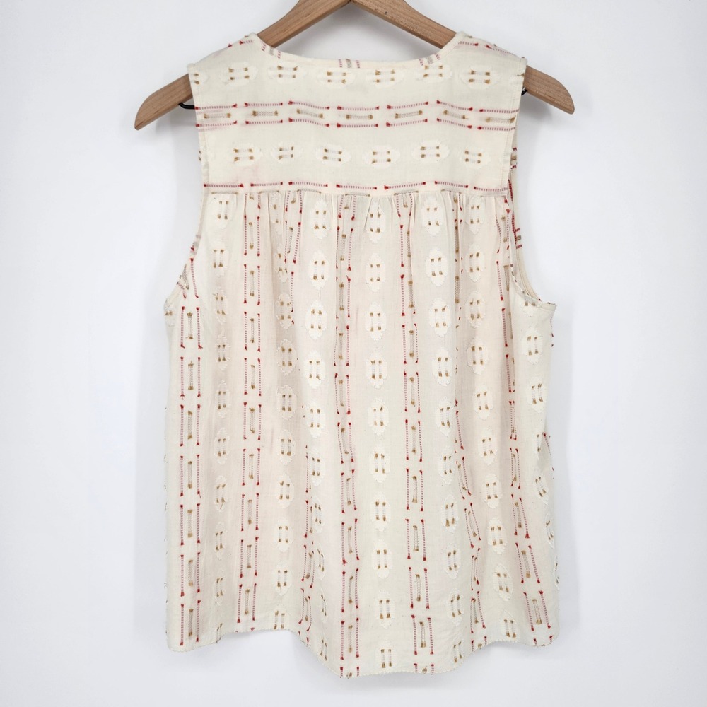 Faherty Sunburst Dobby Skyler Blouse Womens Medium Earthy Whimsy Dainty Tassel - Picture 8 of 10